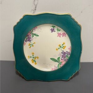 Floral Teal and White Dinner Plate